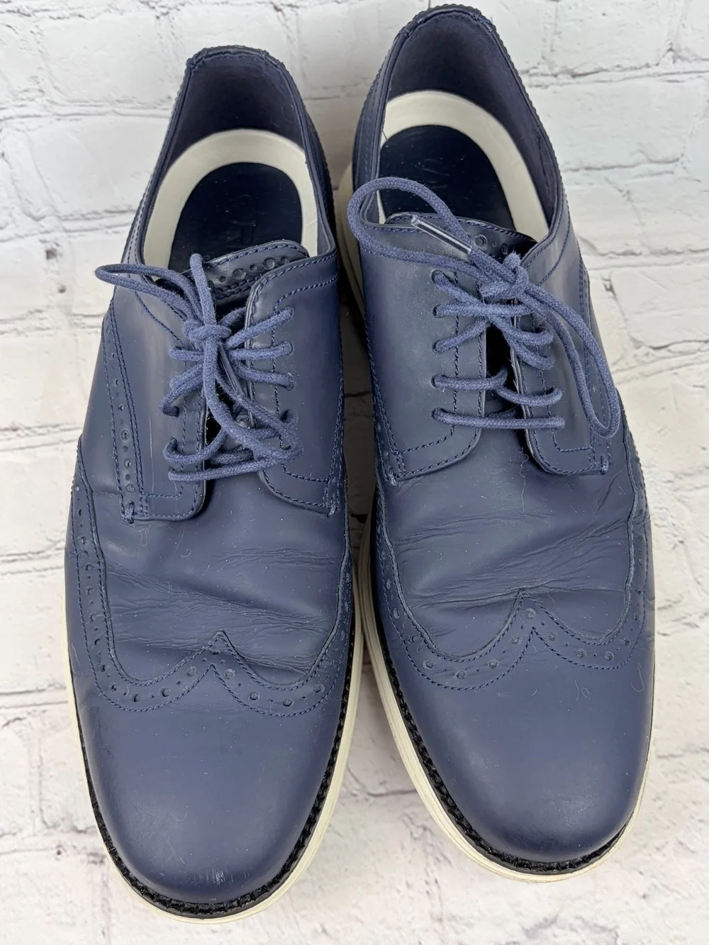 Cole Haan OriginalGrand Navy Blue Leather Wingtip Oxford Shoes C30024 Size 10.5
